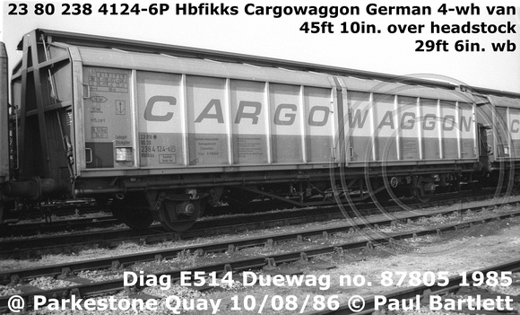 23 80 238 4124-6P Hbfikks Cargowaggon @ Parkestone Quay 86-08-10
