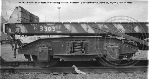 BB3303 bolster ex Consett Iron ore hopper @ Lackenby 89-07-28 © Paul Bartlett [02w]