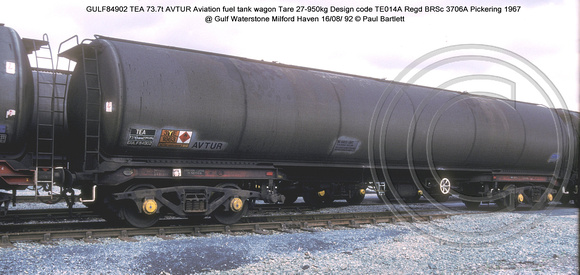 GULF84902 TEA AVTUR Aviation fuel tank wagon @ Gulf Waterstone Milford Haven 92-08-16 � Paul Bartlett w