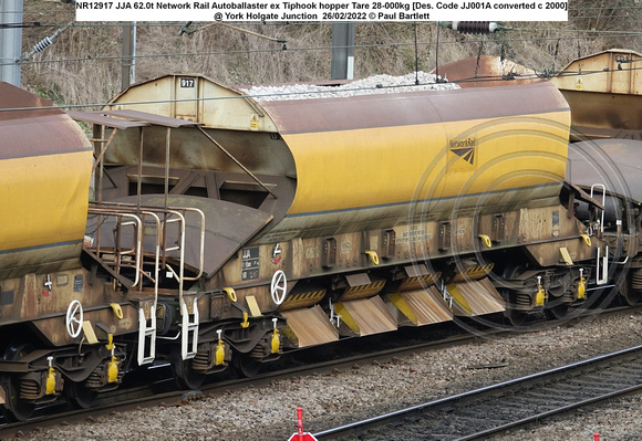 NR12917 JJA Network Rail Autoballaster ex Tiphook hopper [Des. Code JJ001A converted c 2000]  @ York Holgate Junction 2022-02-26 © Paul Bartlett w