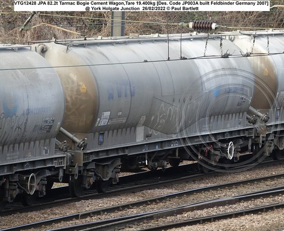 VTG12428 JPA 82.2t Tarmac Bogie Cement Wagon,Tare 19.400kg [Des. Code JP003A built Feldbinder Germany 2007] @ Holgate Junction 2022-02-26 © Paul Bartlett w