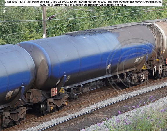 VTG88030 TEA 77.10t Petroleum Tank tare 24-900kg [Diag TE041B Marcrofts c2001] @ York Avoider 2024-07-29 © Paul Bartlett w