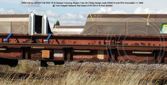 NR97128 ex JARV97128 KRA Sleeper Carrying Wagon @ York Holgate Network Rail Depot 2014-07-27 � Paul Bartlett [07w]