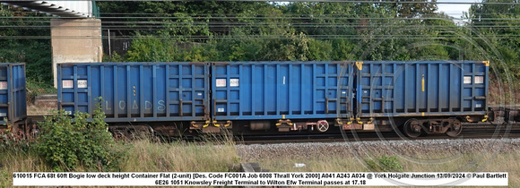 610015 FCA 68t 60ft Bogie low deck height Container Flat (2-unit) [Des. Code FC001A Job 6008 Thrall York 2000] A041 A243 A034 @ York Holgate Junction 2024-09-13 © Paul Bartlett w