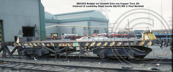 BB3303 bolster ex Consett Iron ore hopper @ Lackenby 89-07-28 © Paul Bartlett [01w]