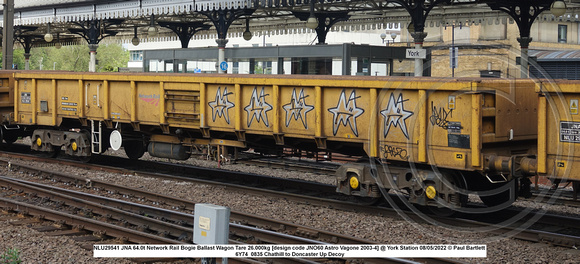 NLU29541 JNA 64.0t Network Rail Bogie Ballast Wagon Tare 26.000kg [design code JNO60 Astro Vagone 2003-4] @ York Station 2022-05-08 © Paul Bartlett [2w]