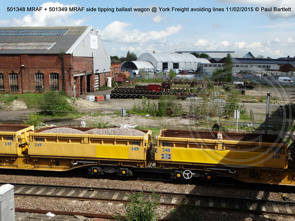 501348 MRAF + 501349 MRAF  side tipping ballast wagon @ York Freight avoiding lines 2015-05-11 © Paul Bartlett