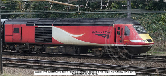 43299 [ex 43099 built 11.09.1978] Network Rail Measurement Train power car Hull to Darlington @ York Holgate Jcn 2022-11-06 © Paul Bartlett [2w]