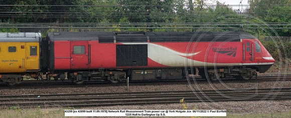 43299 [ex 43099 built 11.09.1978] Network Rail Measurement Train power car Hull to Darlington @ York Holgate Jcn 2022-11-06 © Paul Bartlett [1w]