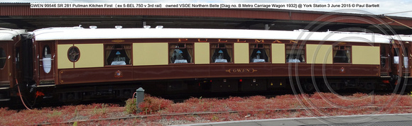 GWEN 99546 SR 281 Pullman Kitchen First (ex 5-BEL 750 v 3rd rail) [Diag no. B Metro Carriage Wagon 1932] @ York Station 3 June 2015 © Paul Bartlett [2]
