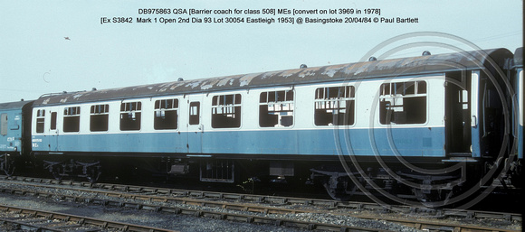 DB975863 QSA [Barrier coach for class 508] @ Basingstoke 84-04-20 � Paul Bartlett w
