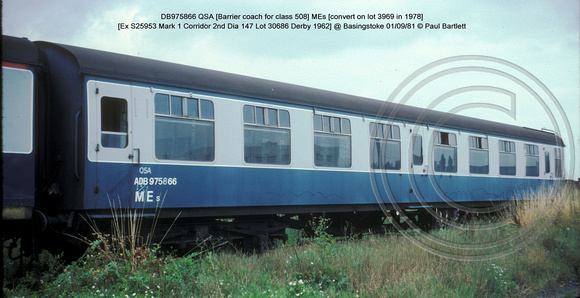 DB975866 QSA [Barrier coach for class 508] MEs @ Basingstoke 81-09-01 � Paul Bartlett w