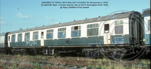 DB975802 TO TRAVEL WITH BALLAST CLEANER 76-105 @ Radyr 92-08-20 � Paul Bartlett w