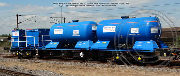 642047 FEAF Rail head treatment train – Container frame @ York Holgate Network Rail Depot 2015-06-04 © Paul Bartlett [1]