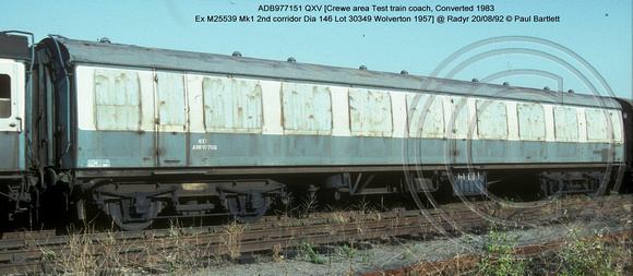 ADB977151 QXV [Test train coach] @ Radyr 92-08-20 � Paul Bartlett w