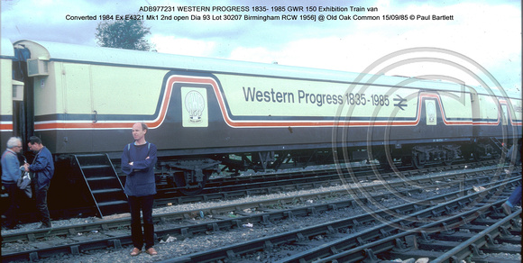 ADB977231 WESTERN PROGRESS 1835- 1985 GWR 150 Exhibition Train van @ Old Oak Common 85-09-15 � Paul Bartlett w
