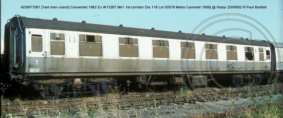 ADB977081 [Test train coach] @ Radyr 92-08-20 � Paul Bartlett w