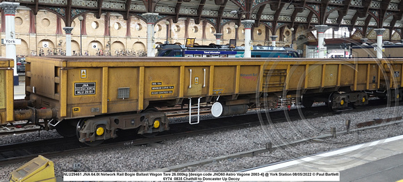 NLU29461 JNA 64.0t Network Rail Bogie Ballast Wagon Tare 26.000kg [design code JNO60 Astro Vagone 2003-4] @ York Station 2022-05-08 © Paul Bartlett [1w]