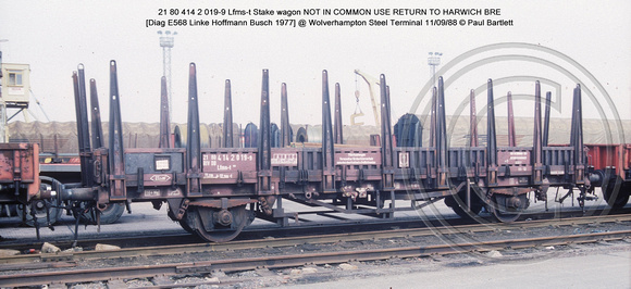 21 80 414 2 019-9 Lfms-t Stake wagon @ Wolverhampton Steel Terminal 88-09-11 � Paul Bartlett w