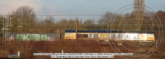 66787 [ex EWS 66184] GBRf [classification JT42CWR GM EMD 11.1999 Works no. 968702-184 @ York 2022-12-11 © Paul Bartlett [1w]