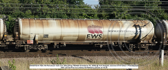 EWS870214 TEA 75t Petroleum Tank tare 26kg [Diag TE046A Greenbrier PL 2006] @ York Holgate Junction 2022-07-07 © Paul Bartlett w