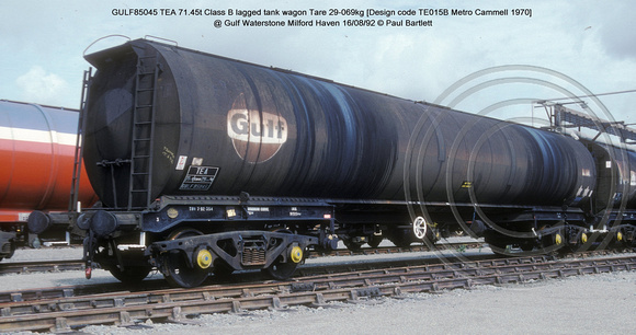 GULF85045 TEA Class B lagged tank wagon @ Gulf Waterstone Milford Haven 92-08-16 � Paul Bartlett w