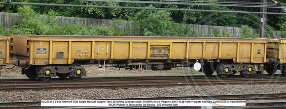 NLU29375 64.0t Network Rail Bogie Ballast Wagon Tare 26.000kg [design code JNO60A Astro Vagone 2003-4] @ York Holgate Sidings 2022-05-22 © Paul Bartlett w