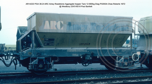 AR14222 PGA ARC Amey Roadstone Aggregate hopper Diag PG003A @ Westbury 83-01-23 © Paul Bartlett w