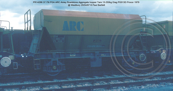 PR14266 PGA ARC Amey Roadstone Aggregate hopper Diag PG013D @ Westbury 87-04-20 © Paul Bartlett w