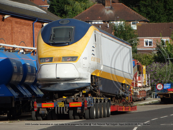 3308 Eurostar locomotive on road trailer @ York Network Rail Holgate depot 2015-08-04 © Paul Bartlett [2w]