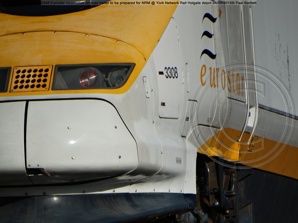 3308 Eurostar locomotive on road trailer @ York Network Rail Holgate depot 2015-08-04 © Paul Bartlett [3w]