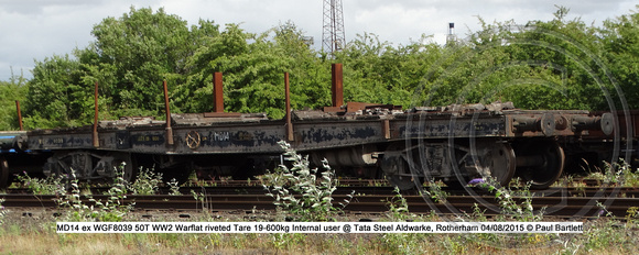 MD14 ex WGF8039 50T WW2 Warflat riveted Internal user @ Tata Steel Aldwarke, Rotherham 2015-08-04 © Paul Bartlett [5w]