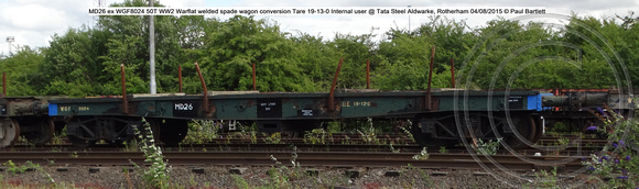 MD26 ex WGF8024 50T WW2 Warflat welded spade Internal user @ Tata Steel Aldwarke, Rotherham 2015-08-04 © Paul Bartlett [02w]
