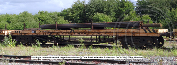 551 Bogie bolster Plateback bogie Internal user @ Tata Steel Aldwarke, Rotherham 2015-08-04 © Paul Bartlett