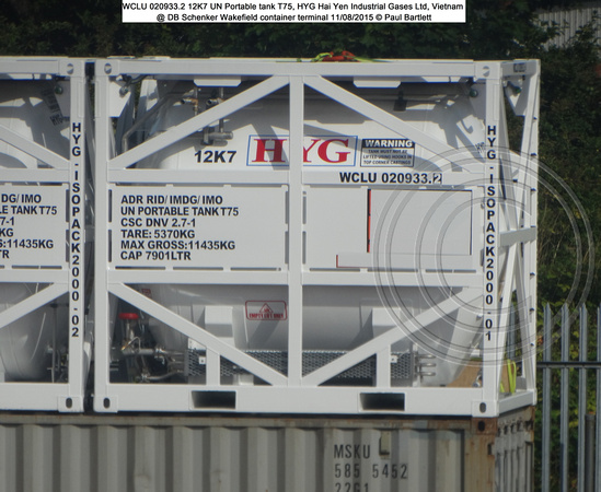 WCLU 020933.2 12K7 UN Portable tank T75, HYG @ DB Schenker Wakefield container terminal 2015-08-11 © Paul Bartlett [2w]