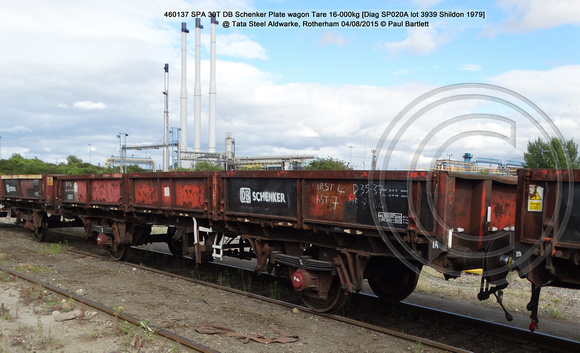 460137 SPA 30T DB Schenker Plate wagon @ Tata Steel Aldwarke, Rotherham 2015-08-04 © Paul Bartlett [bw]
