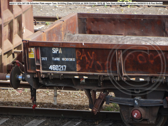 460217 SPA 30T DB Schenker Plate wagon @ Tata Steel Aldwarke, Rotherham 2015-08-04 © Paul Bartlett [3w]