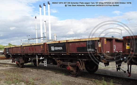 460547 SPA 30T DB Schenker Plate wagon @ Tata Steel Aldwarke, Rotherham 2015-08-04 © Paul Bartlett [2w]