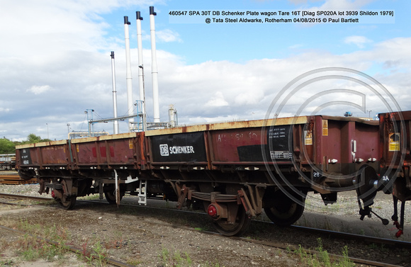 460547 SPA 30T DB Schenker Plate wagon @ Tata Steel Aldwarke, Rotherham 2015-08-04 © Paul Bartlett [3w]