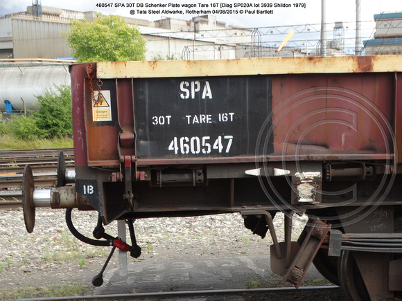 460547 SPA 30T DB Schenker Plate wagon @ Tata Steel Aldwarke, Rotherham 2015-08-04 © Paul Bartlett [bw]