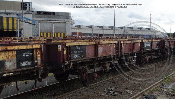 461073 SPA 30T DB Schenker Plate wagon @ Tata Steel Aldwarke, Rotherham 2015-08-04 © Paul Bartlett [bw]
