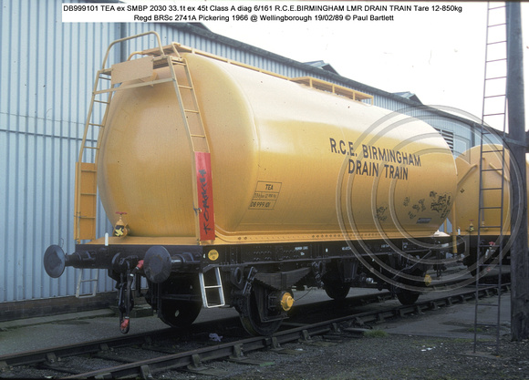 DB999101 TEA ex SMBP 2030 LMR drain train @ Wellingborough 89-02-19 � Paul Bartlett w