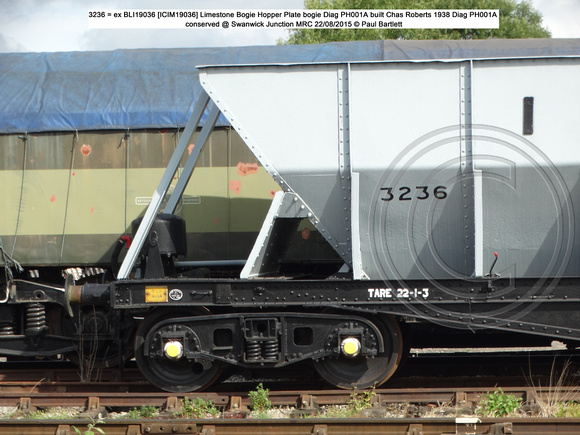 3236 BLI 19036 = ICIM 19036 Bogie Steel Hopper Conserved @ MRT, Swanwick Junct. 2015-08-22 © Paul Bartlett [2w]
