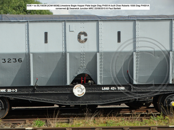 3236 BLI 19036 = ICIM 19036 Bogie Steel Hopper Conserved @ MRT, Swanwick Junct. 2015-08-22 © Paul Bartlett [3w]