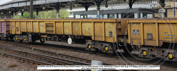 NLU29188 JNA 64.0t Network Rail Bogie Ballast Wagon Tare 26.000kg [design code JNO60 Astro Vagone 2003-4] @ York Station 2022-05-08 © Paul Bartlett w