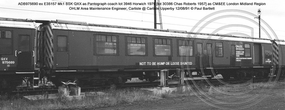 ADB975690 QXX Pantograph coach @ Carlisle Upperby 91-08-12 � Paul Bartlett w