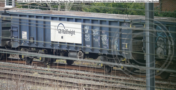 502027 78.7t GBRf Bogie Open Box Wagon (Twin-Sets) Tare 28-840kg (Greenbrier (Poland) 2003-2004 @ York Holgate Sidings 2023-02-12 © Paul Bartlett [0w]