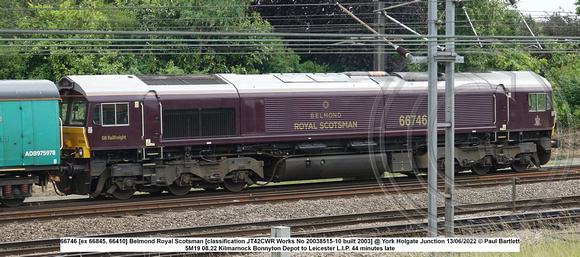 66746 [ex 66845, 66410] Belmond Royal Scotsman [classification JT42CWR Works No 20038515-10 built 2003] @ York Holgate Junction 2022-06-13 © Paul Bartlett [3w]