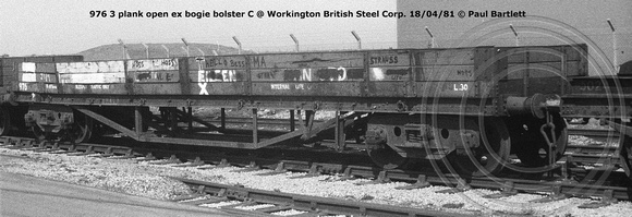 976 3 plank open ex bogie bolster C @ Workington BSC 81-04-18 © Paul Bartlett w