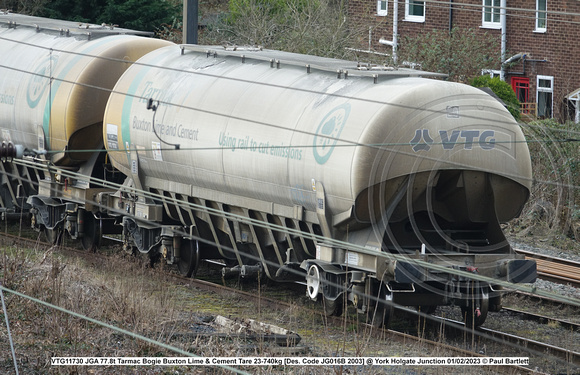 VTG11730 JGA 77t Tarmac Bogie Buxton Lime & Cement Tare 23-740kg [Des. Code JG016B 2003] @ York Holgate Junction 2023-02-01 © Paul Bartlett [1w]